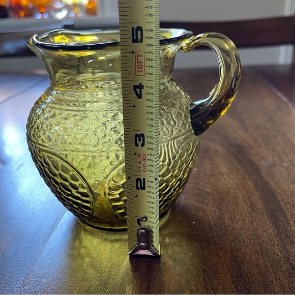 Vintage Avalos Mexican Handblown Floral & Fruit Small Amber/Green Glass Pitcher - Picture 15 of 16